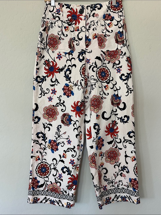 Nicole Miller Pants - Nicole Miller White Floral Pants with Black, Red & Blue Accents Size 4